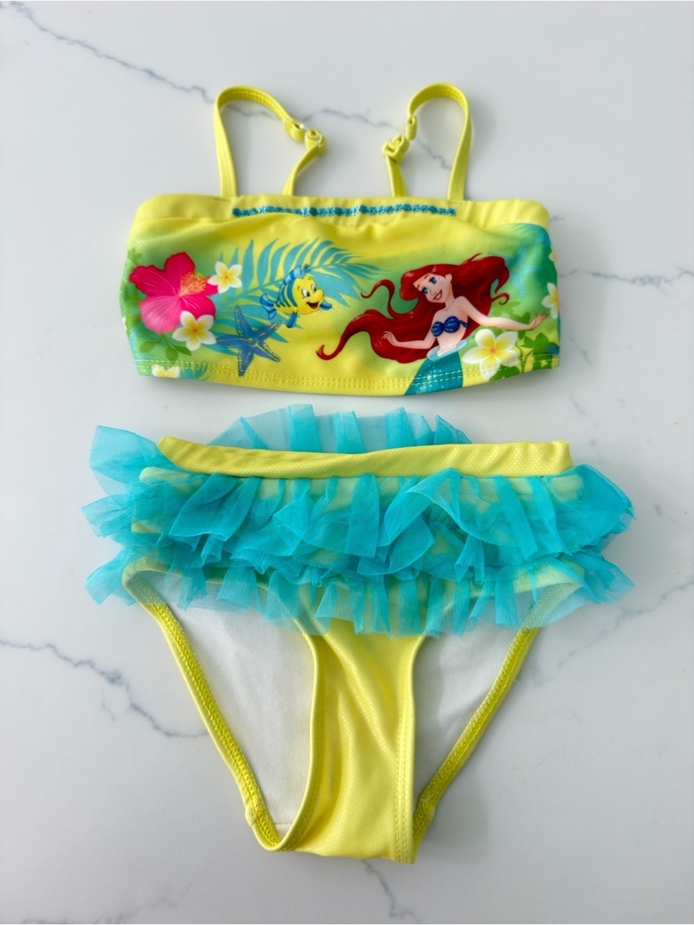 Disney The Little Mermaid Yellow & Aqua Ruffle Bikini 3T